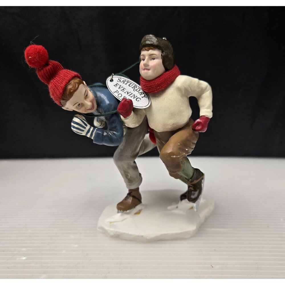 Saturday Evening Post Skating Race Boys Ice Skating Ornament Norman Rockwell